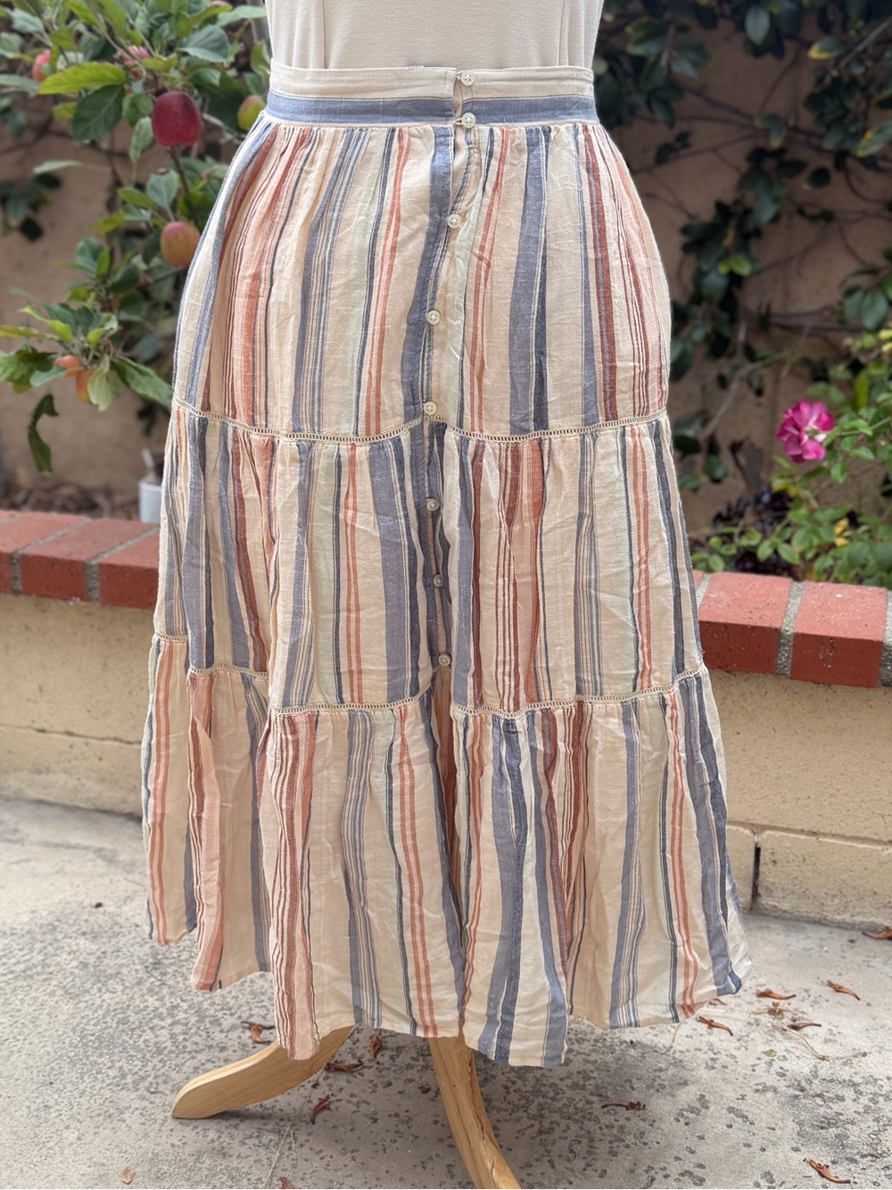 Lucky Brand Cream Multi Striped Midi Skirt - Picture 6 of 8